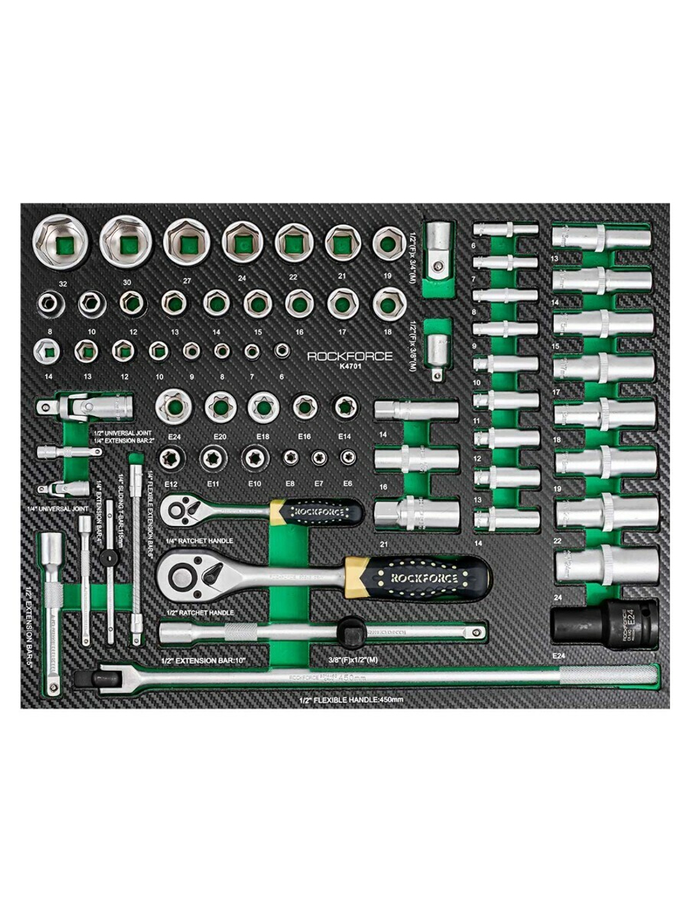Набор инструментов 70пр.(6гр)(6-32мм),в ложементе RockForce##Rock FORCE RF-K4701