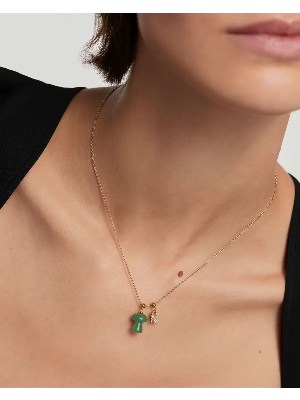 Подвеска-шарм Mushroom Green Aventurine серебро 925 пробы покрытое золотом