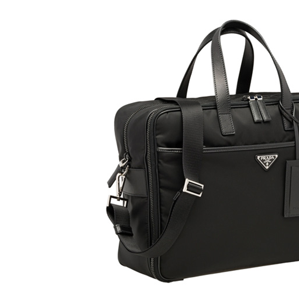 PRADA Nylon With Leather Briefcase, Laptop Bag, One Shoulder Handbag, Crossbody Bag Men"s Black