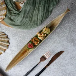 Блюдо овальное 44*5 см h4 см 200 мл для закусок Pearl Fish Sea Stone Frutti di Mare P.L. [4]
