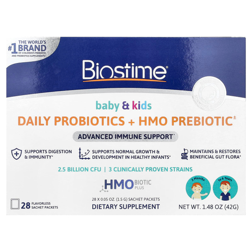 Biostime, Для детей и детей, ежедневные пробиотики и пребиотики из ОПЗ, для детей от 3 месяцев до 6 лет, без вкуса, 28 пакетиков-саше по 1,5 г (0,05 унции)