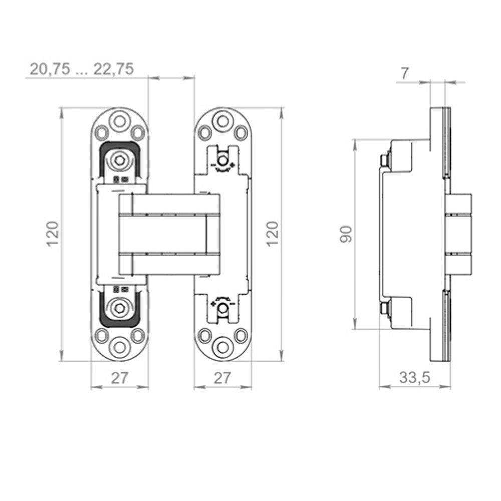 Петля скрытой установки ARMADILLO U3D7002 (Koblenz K2700) SC мат.хром /61099/ (1шт)