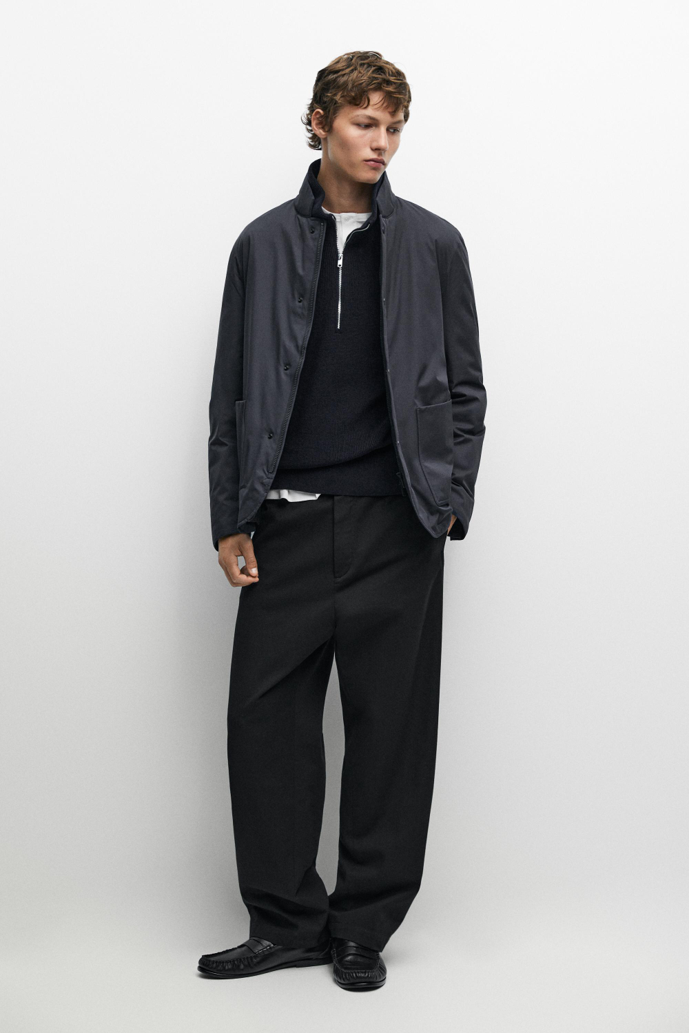Massimo Dutti Пуховая куртка с воротником-стойкой, небесно-голубой
