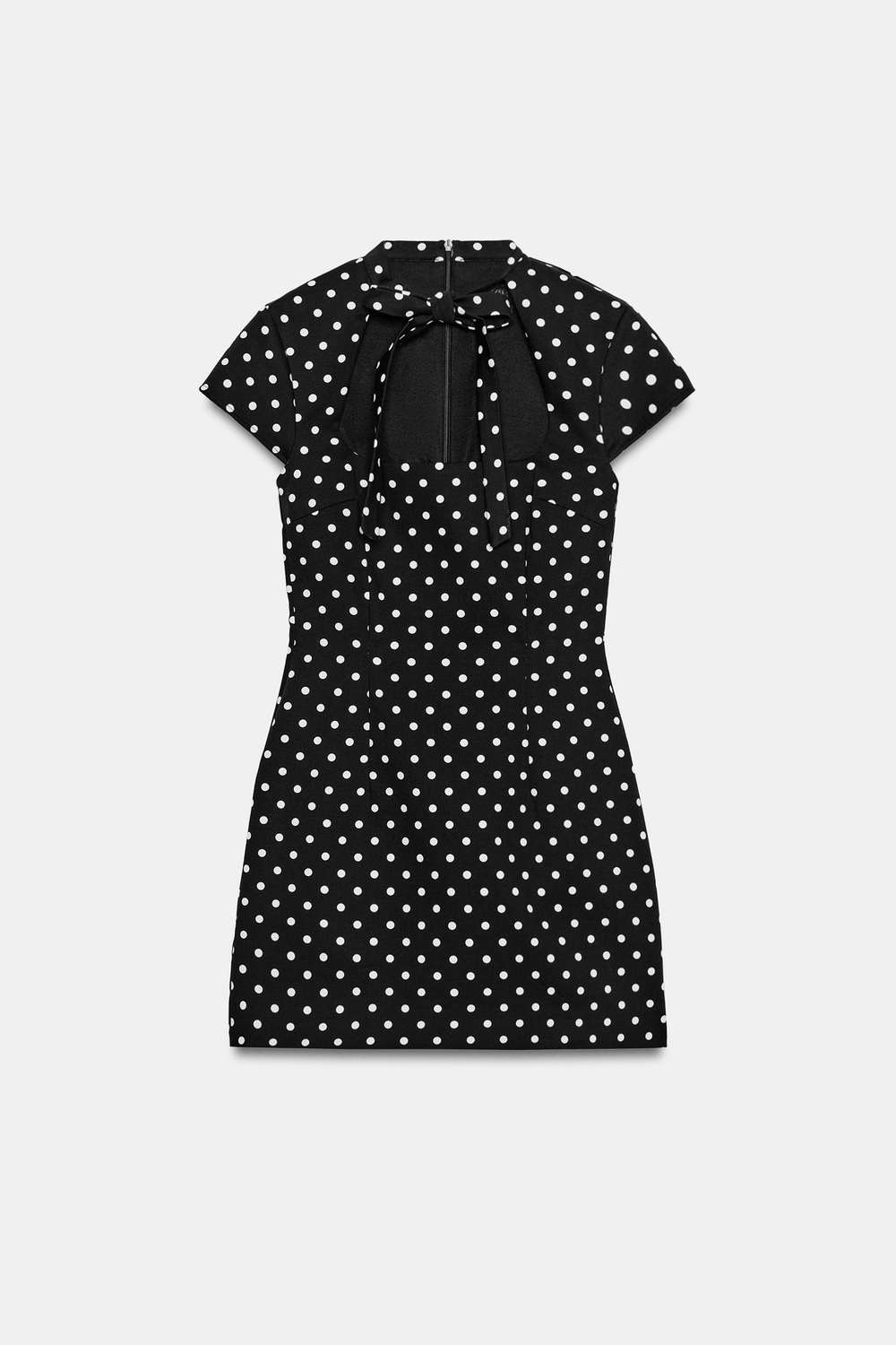 ZARA КОРОТКОЕ ПЛАТЬЕ В ГОРОШЕК С ЗАВЯЗКАМИ, ЧЕРНЫЙ/БЕЛЫЙ