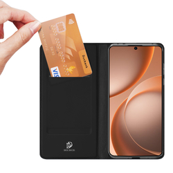 Чехол книжка из кожи черного цвета для OPPO Find X9 и X9s, серия Skin Pro Series от Dux Ducis