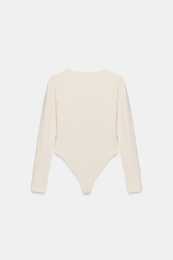 ZARA БОДИ ИЗ ПОЛИАМИДА С ДЛИННЫМИ РУКАВАМИ, ЭКРЮ