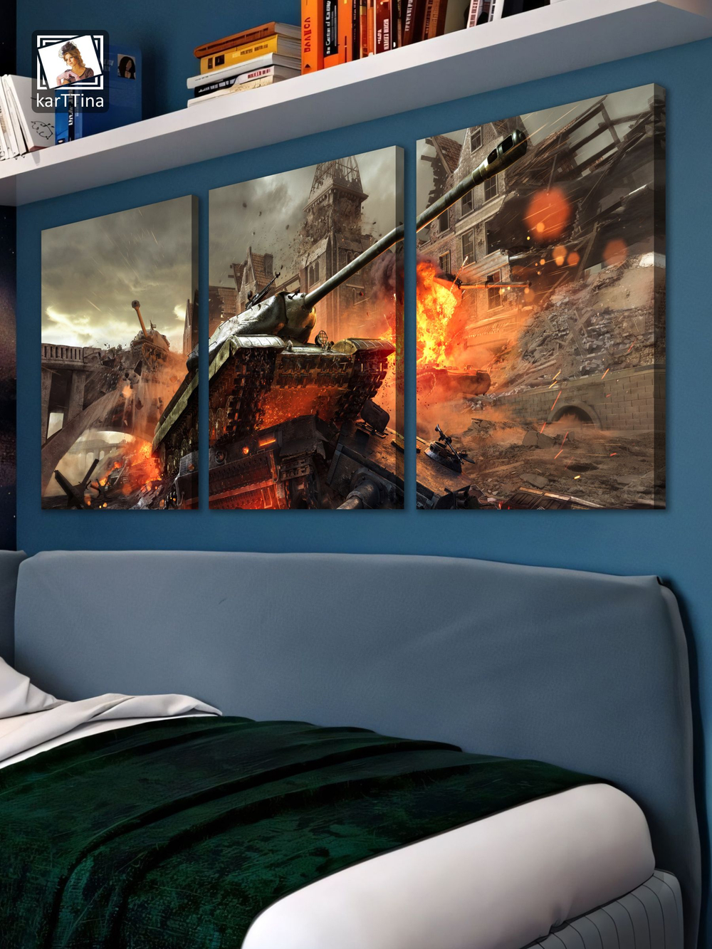 Картина на стену модульная "World of Tanks Fire", 150 см х 70 см