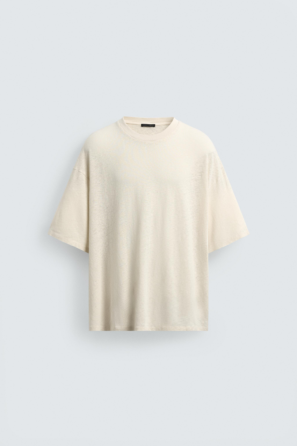 ZARA ФУТБОЛКА ИЗ ХЛОПКА И ЛЬНА С ЭФФЕКТОМ ПОТЕРТОСТИ, ЖЕЛТОВАТО-БЕЛЫЙ