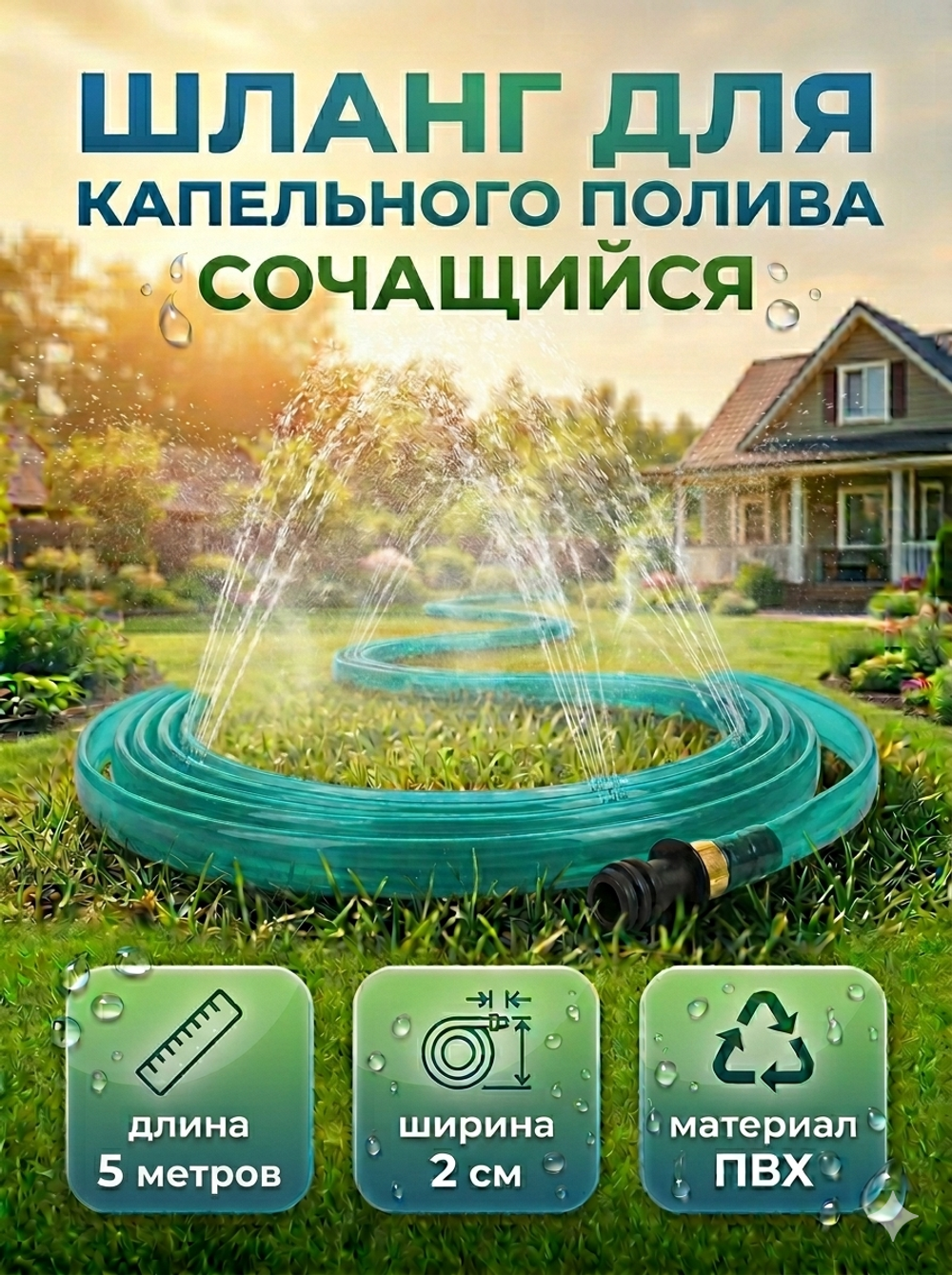 Шланг поливочный 5м ПВХ сочащий 0,025х5