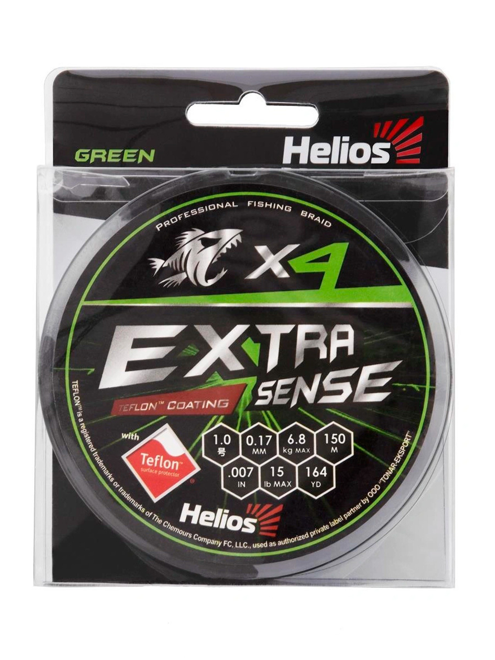 Шнур плетеный для рыбалки Helios Extrasense X4 PE Green 150m 1.0/15LB 0.17mm (HS-ES-X4-1/15LB)