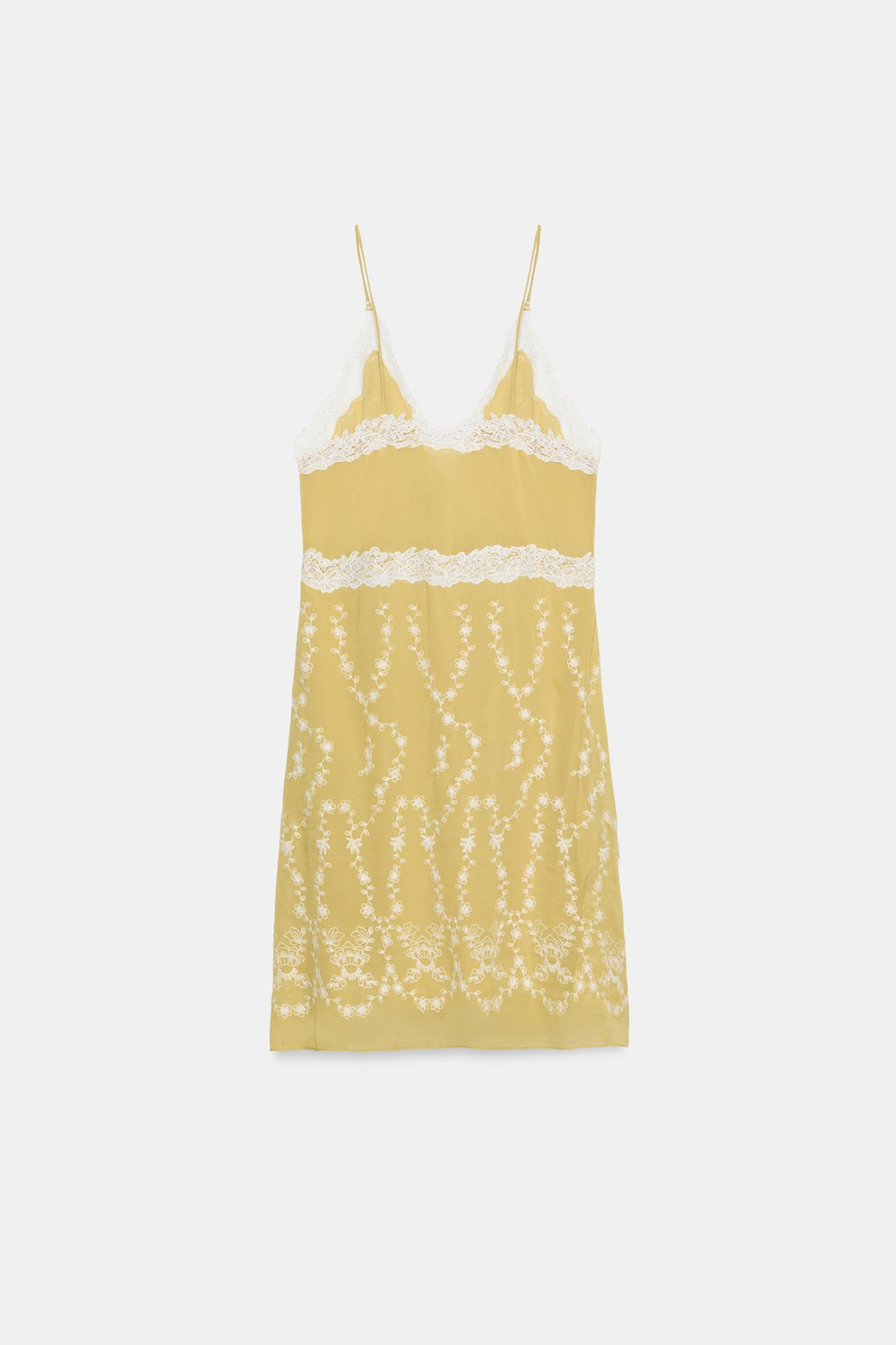 ZARA КОРОТКОЕ ПЛАТЬЕ С ВЫШИВКОЙ — ZW COLLECTION, ЛИМОННЫЙ