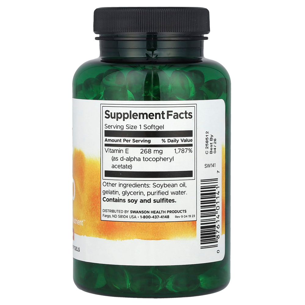 Swanson Vitamins, Витамин E, 400 МЕ, 250 мягких таблеток