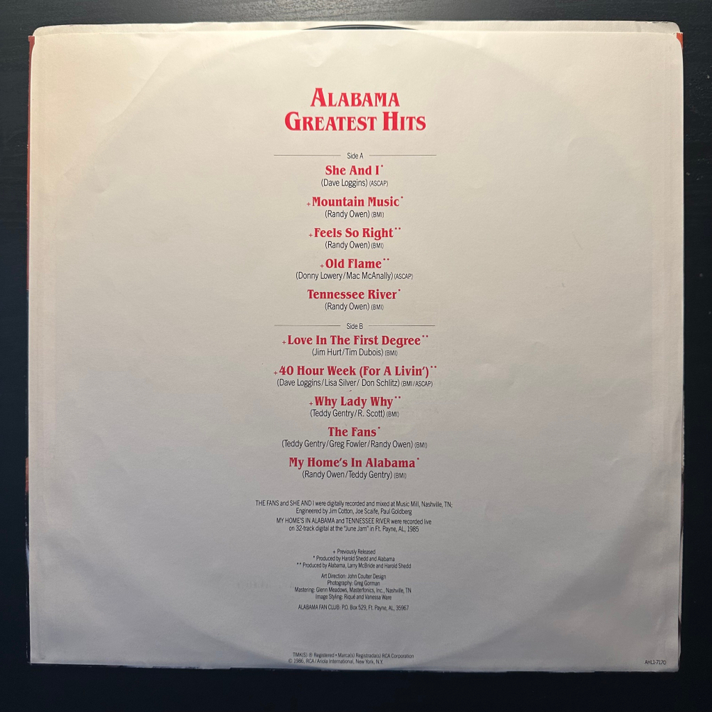 Alabama - Alabama Greatest Hits (Канада 1986г.)