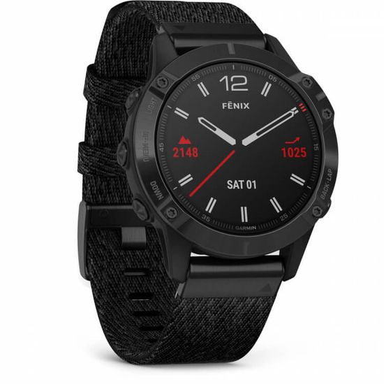 Мультиспортивные часы Garmin Fenix 6 - черный DLC с плетеным черным нейлоновым ремешком 010-02158-17