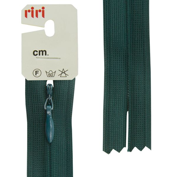 Молния потайная (скрытая) RIRI Т3 (3 мм) 1 зам., н/раз., 22 см, цв.2723, изумрудно-зеленый темн., 10 шт