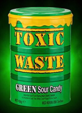 Кислые леденцы Toxic Waste Green Sour Candy (зеленая бочка), 42 г