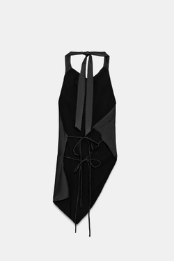 ZARA АТЛАСНЫЙ ТОП ХАЛТЕР АСИММЕТРИЧНЫЙ, ЧЕРНЫЙ