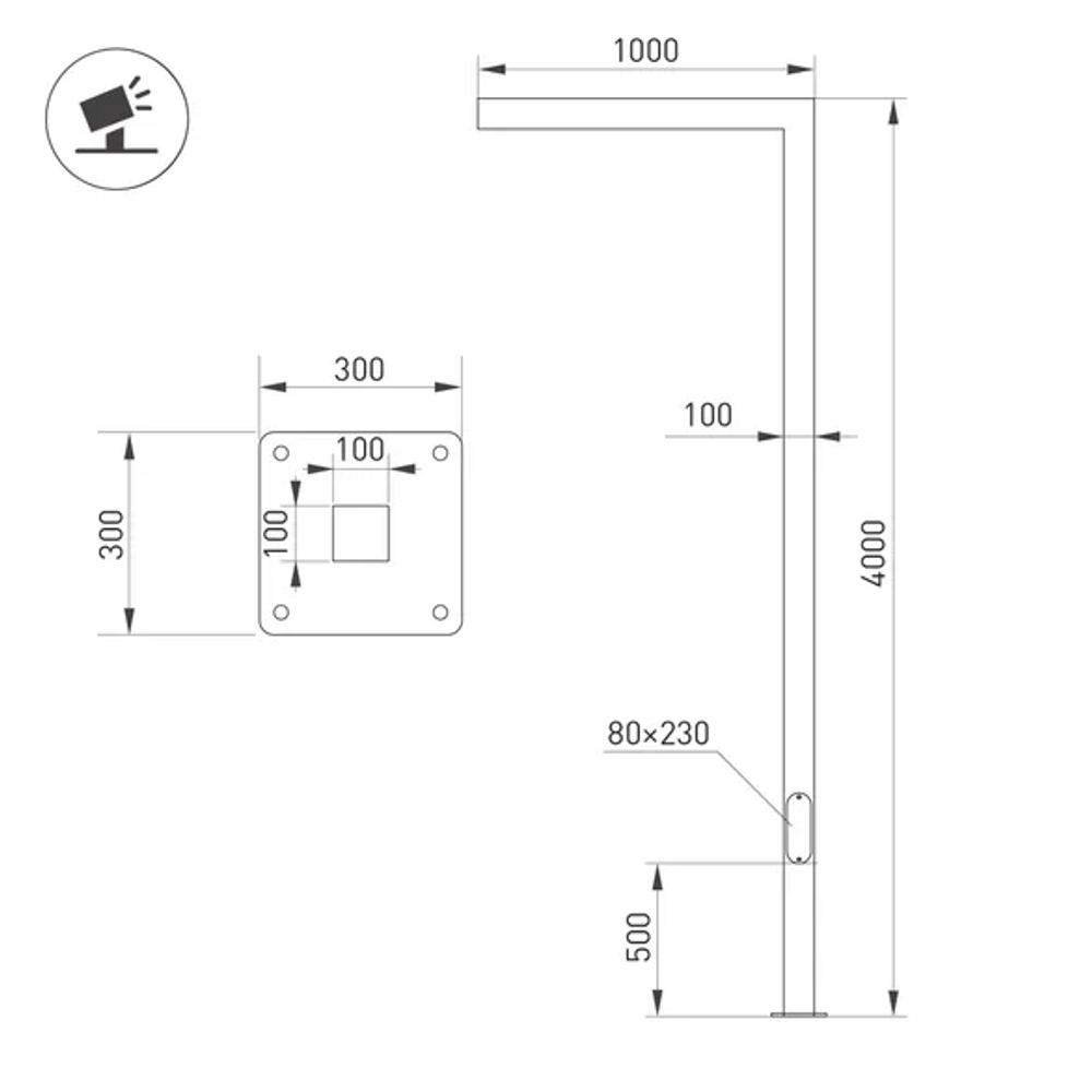 Опора-светильник OXOR-STER-G-1000x100x100-L4000-36W Warm3000 (BK, 230V) IP65 (Arlight, -) 051403