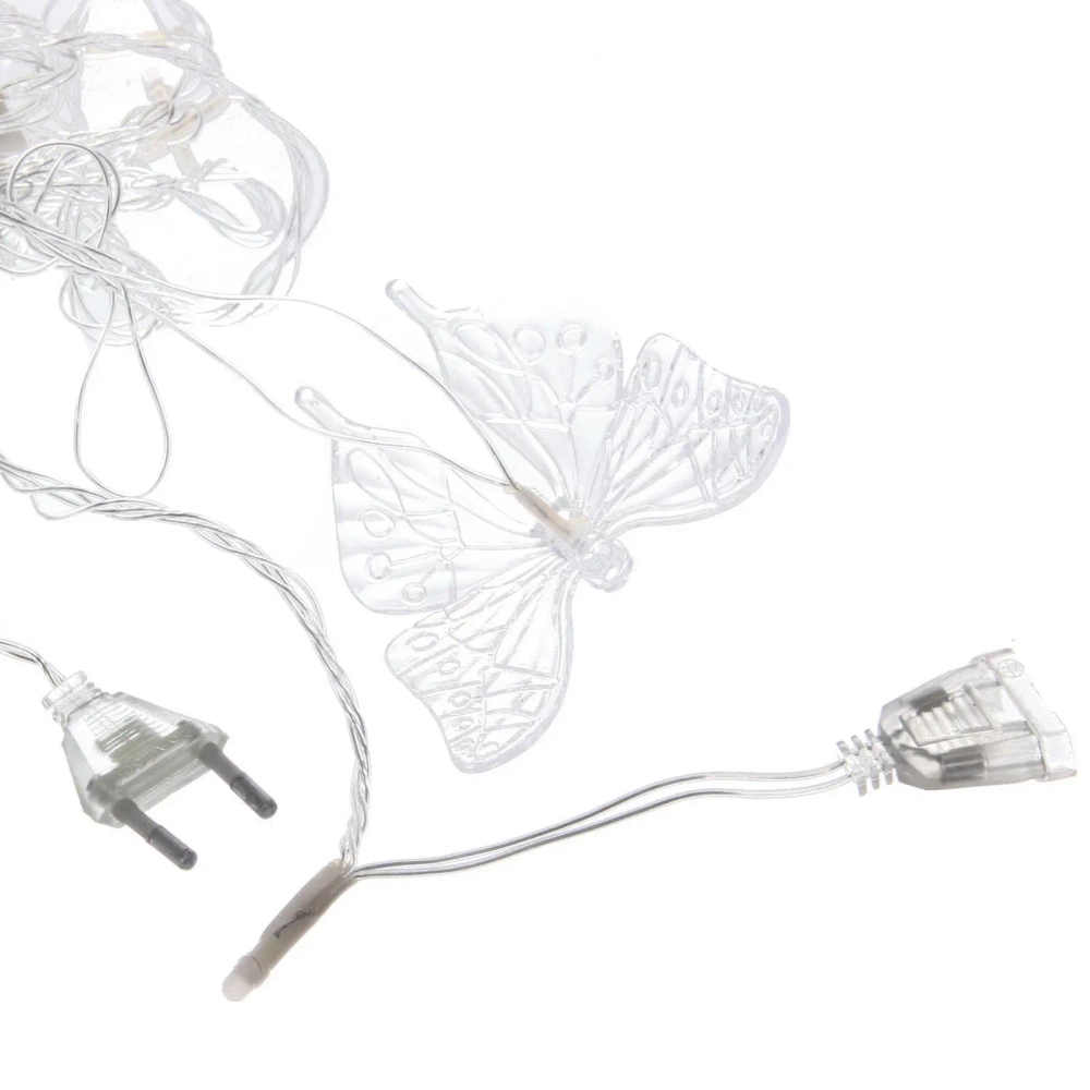 Гирлянда для дома НИТЬ «Бабочка» 8м 20 ламп LED, 10 насадок (10,5*7,6 см), прозр. провод, пост.свечение, IP-20, Белый (возможность соединения)