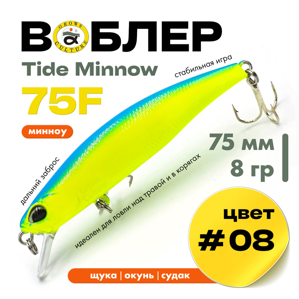 Воблер Grows Culture Tide Minnow 75F (75мм, 8гр)