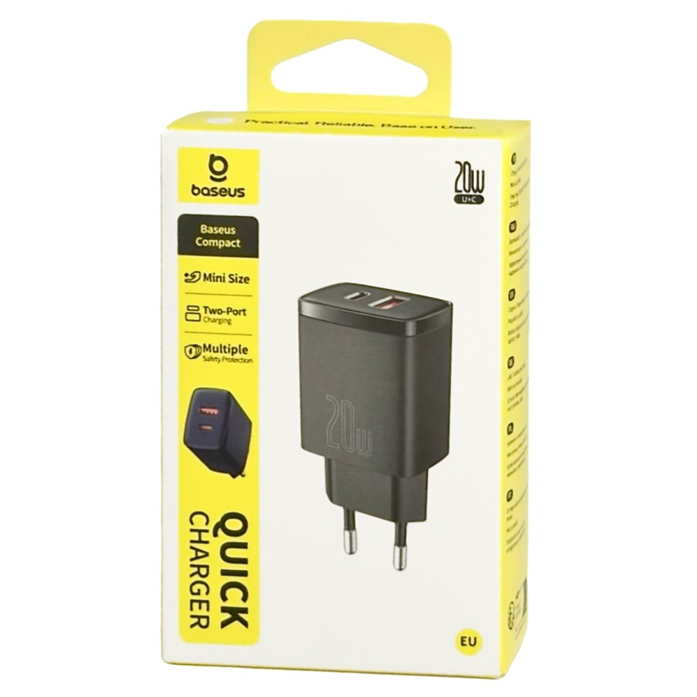 Сетевое зар. устр. Baseus Compact 20W EU 1USB/1C CCXJ-B01 черное