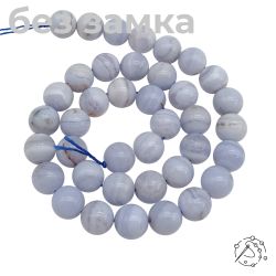 Нить бусин из агата голубого (сапфирин), 10 мм