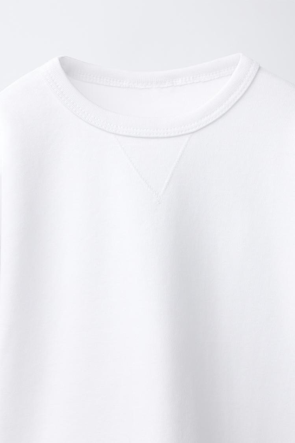 ZARA ОДНОТОННАЯ ФУТБОЛКА ИЗ ИНТЕРЛОКА, БЕЛЫЙ