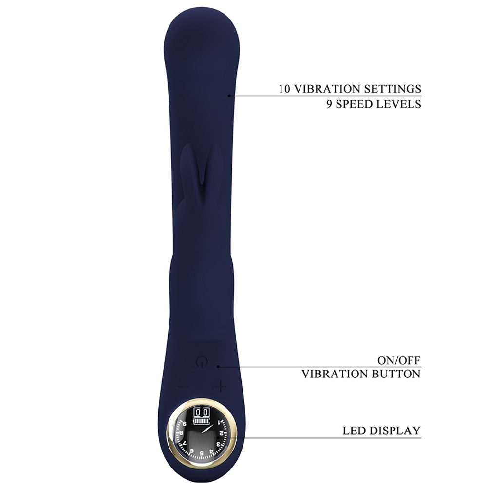 Тёмно-синий вибратор-кролик 22см с LED-дисплеем Pretty Love Lamar Rabbit Vibrator & G-Spot Dark Blue BW-500004-LED-2