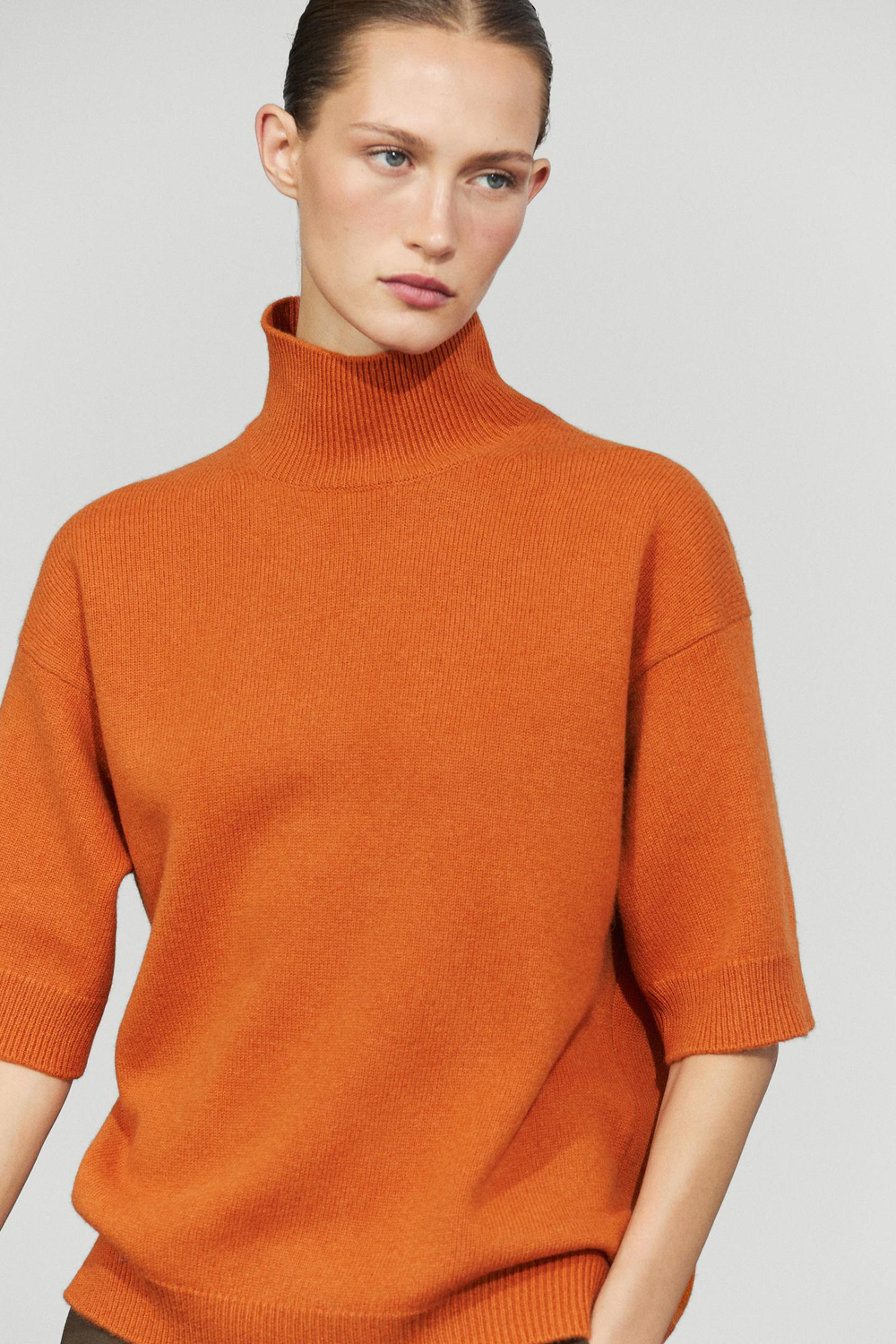 Massimo Dutti Вязаный свитер оверсайз с короткими рукавами, оранжевый