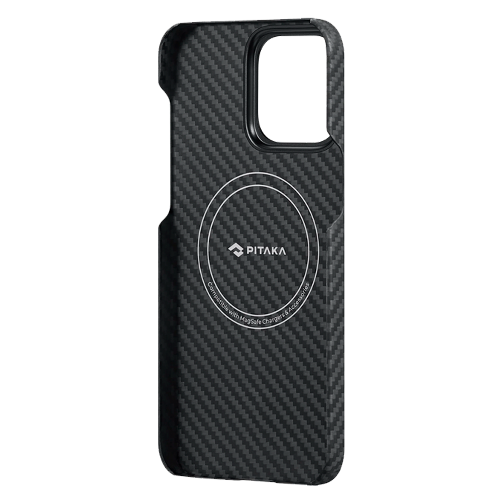 Чехол из арамидного волокна с поддержкой MagSafe PITAKA MagEZ Case 4 1500D для iPhone 15 Pro, Black / Grey Twill (Cаржевое переплетение)