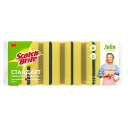 Губка Scotch-Brite® Стандарт, формованная, для посуды, 67 мм х 93 мм, 5 шт./уп.