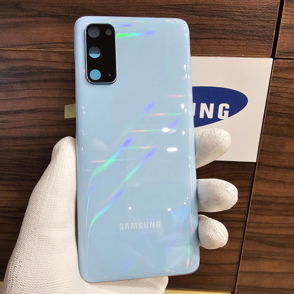 Крышка для Samsung S20 - стеклянная панель "хорошее качество" (голубого цвета)