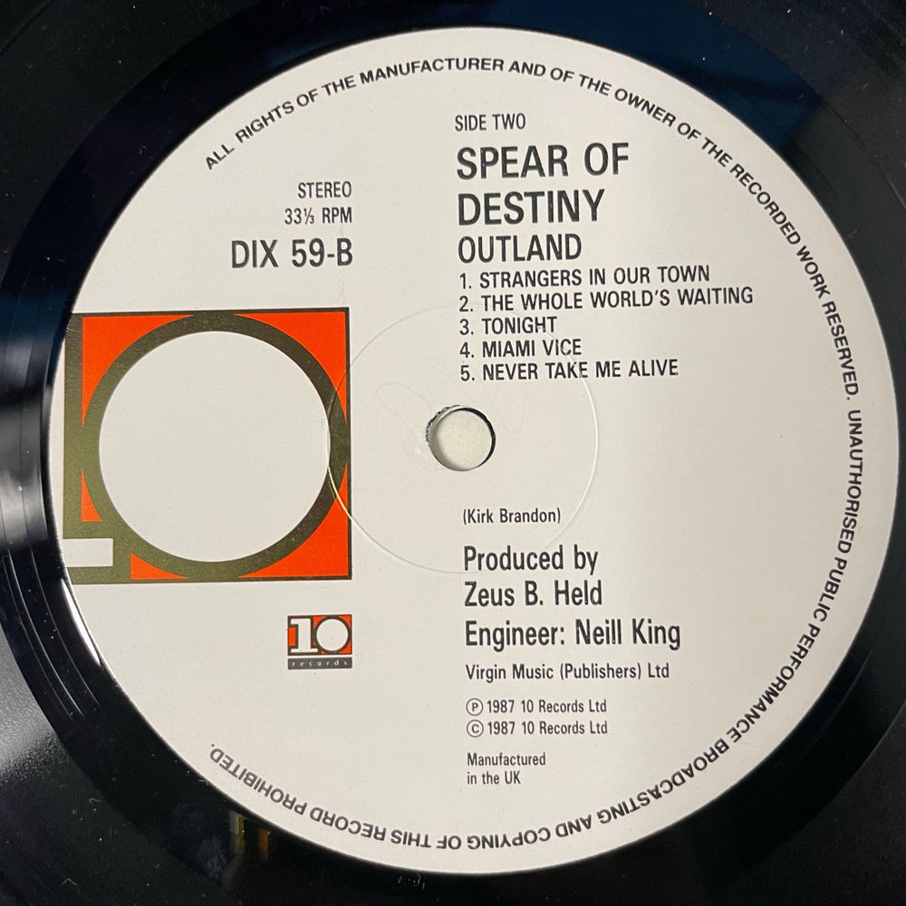 Винтажная виниловая пластинка LP Spear Of Destiny Outland (Англия 1987)