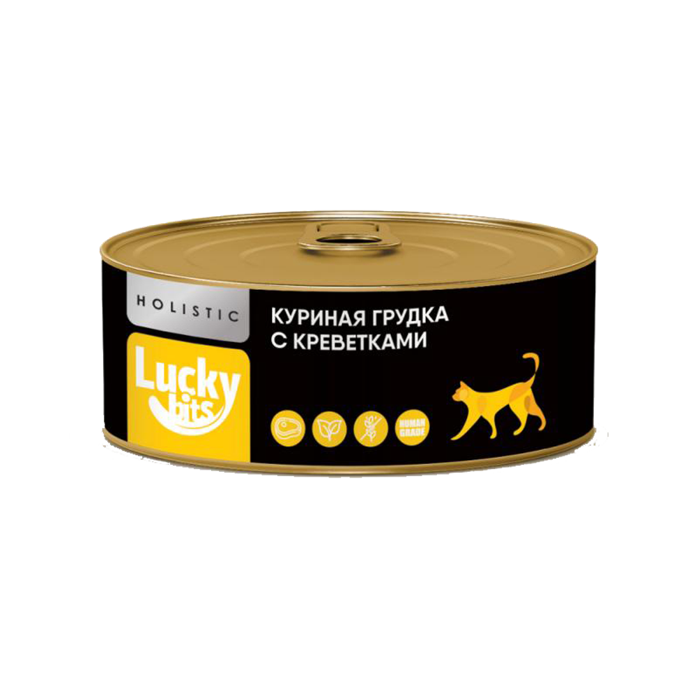Lucky bits консервы для кошек куриная грудка с креветками, 100гр.