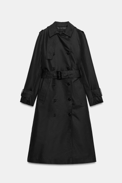 ZARA ТРЕНЧ WATER-REPELLENT С ПОЯСОМ — ZW COLLECTION, ЧЕРНЫЙ