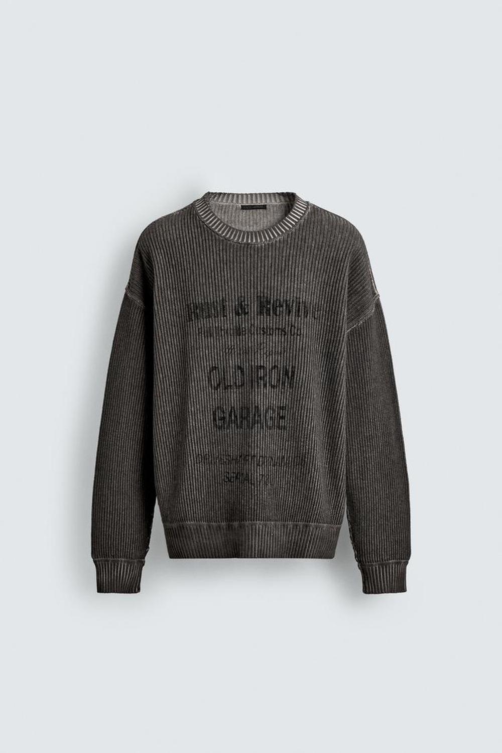 ZARA ДЖЕМПЕР С ПРИНТОМ И ЭФФЕКТОМ ПОТЕРТОСТИ, ЧЕРНЫЙ