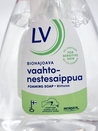Мыло-пенка для рук LV, без отдушки, из Финляндии, с дозатором, 300 мл