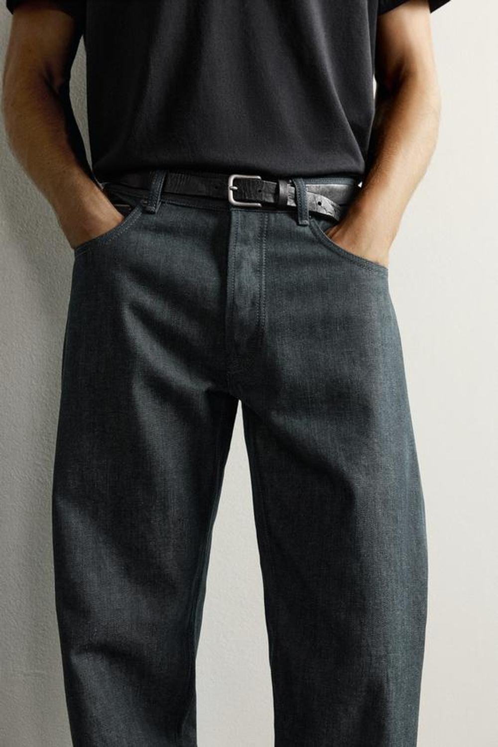 ZARA ДЖИНСЫ STRAIGHT FIT С ОТВОРОТОМ SELVEDGE, СЕРО-СИНИЙ