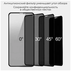 Защитное стекло "Антишпион" для iPhone 13 mini Черный (Закалённое, полное покрытие)