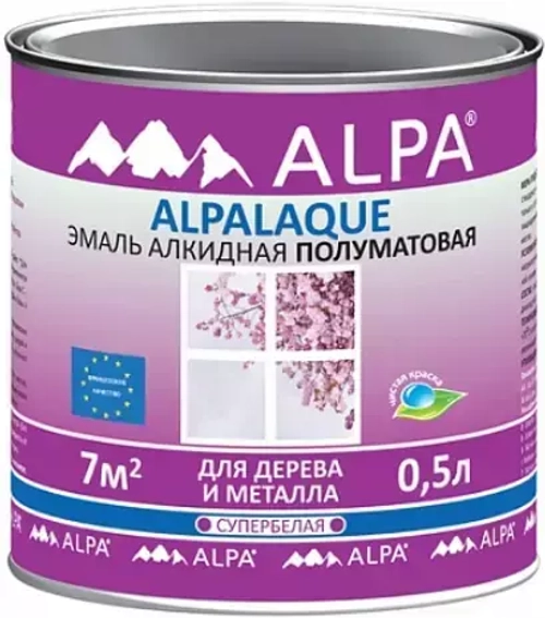 Эмаль Alpa Alpalaque алкидная для дерева и металла супербелая полуматовая