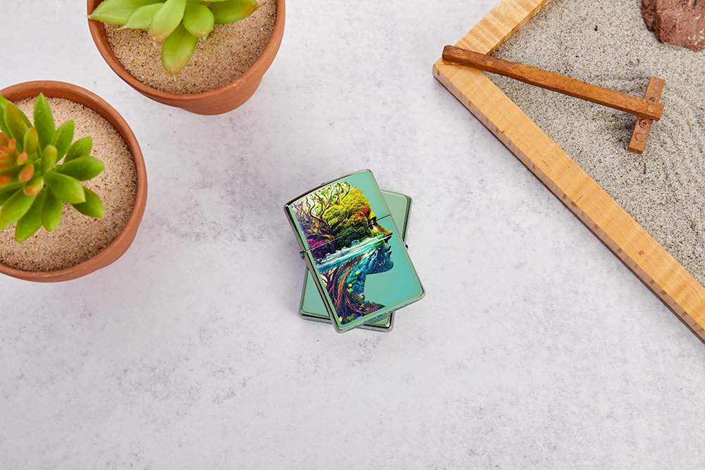 Зажигалка ZIPPO Единение с природой с зеленым глянцевым покрытием | One with Nature Design High Poli