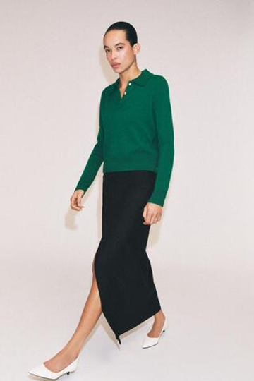 ZARA СВИТЕР ПОЛО ИЗ 100% ШЕРСТИ, ЗЕЛЕНЫЙ