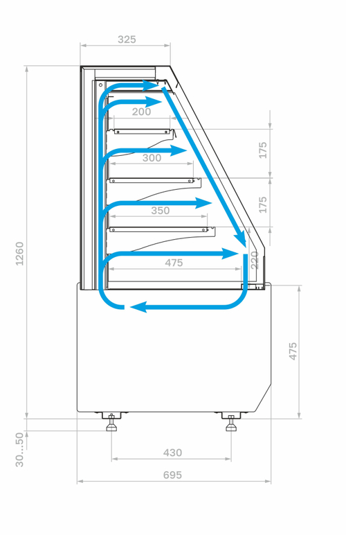 Кондитерская витрина Carboma KC70 VM 0,9-2 STANDARD открытая, горка СКОШЕННАЯ БОКОВИНА (версия 2.0) (9005-0109) (Cube 2)