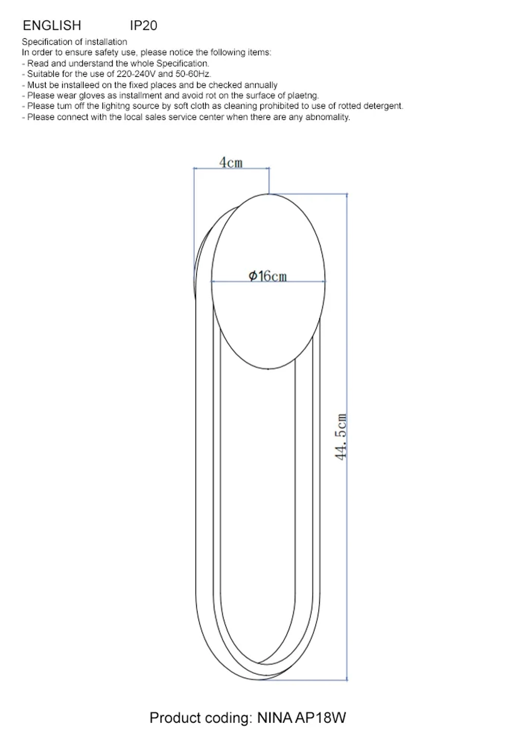 Бра Crystal Lux NINA AP18W LED BRASS