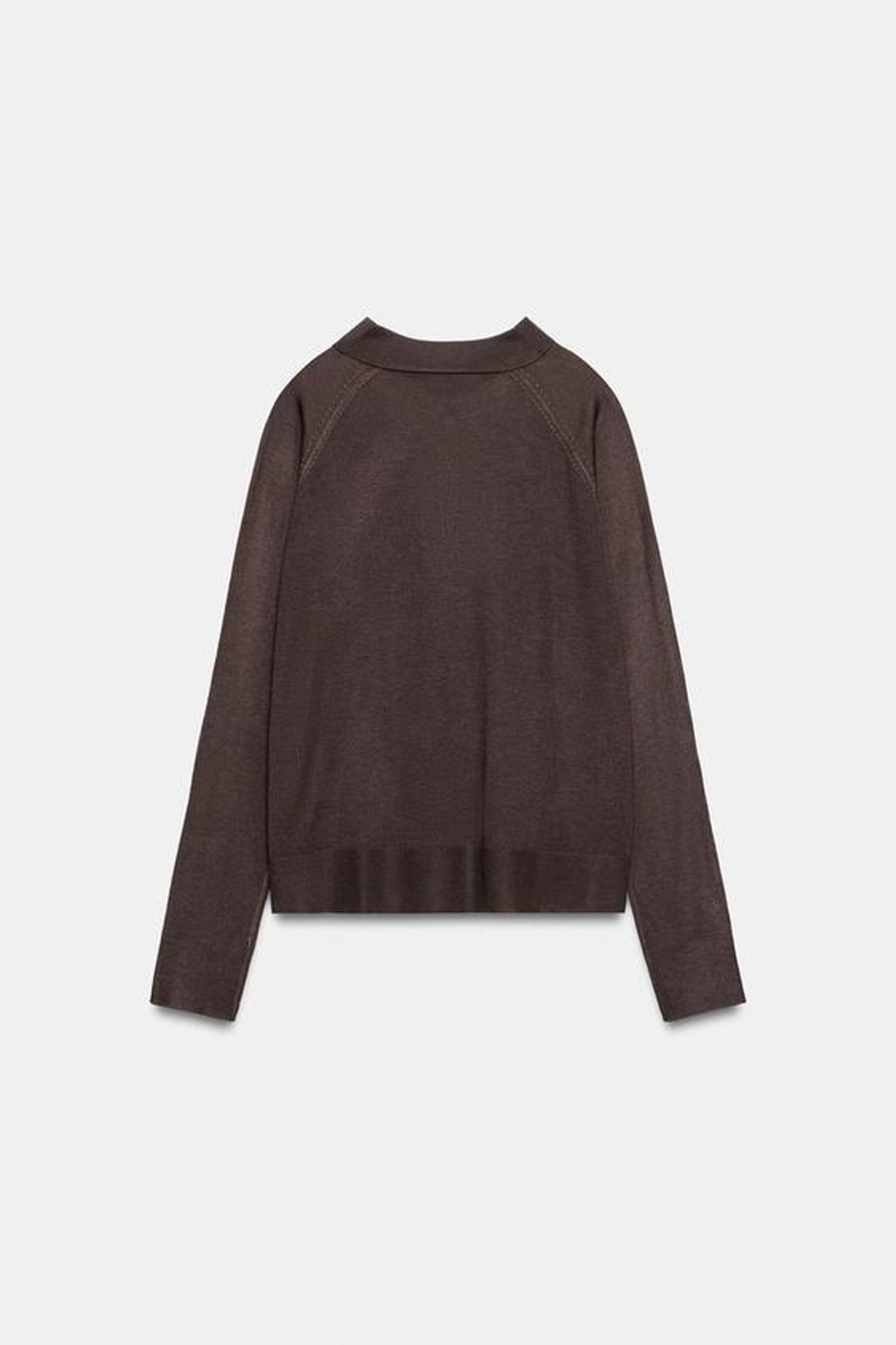 ZARA ОДНОТОННЫЙ ТРИКОТАЖНЫЙ СВИТЕР ПОЛО, КОРИЧНЕВЫЙ