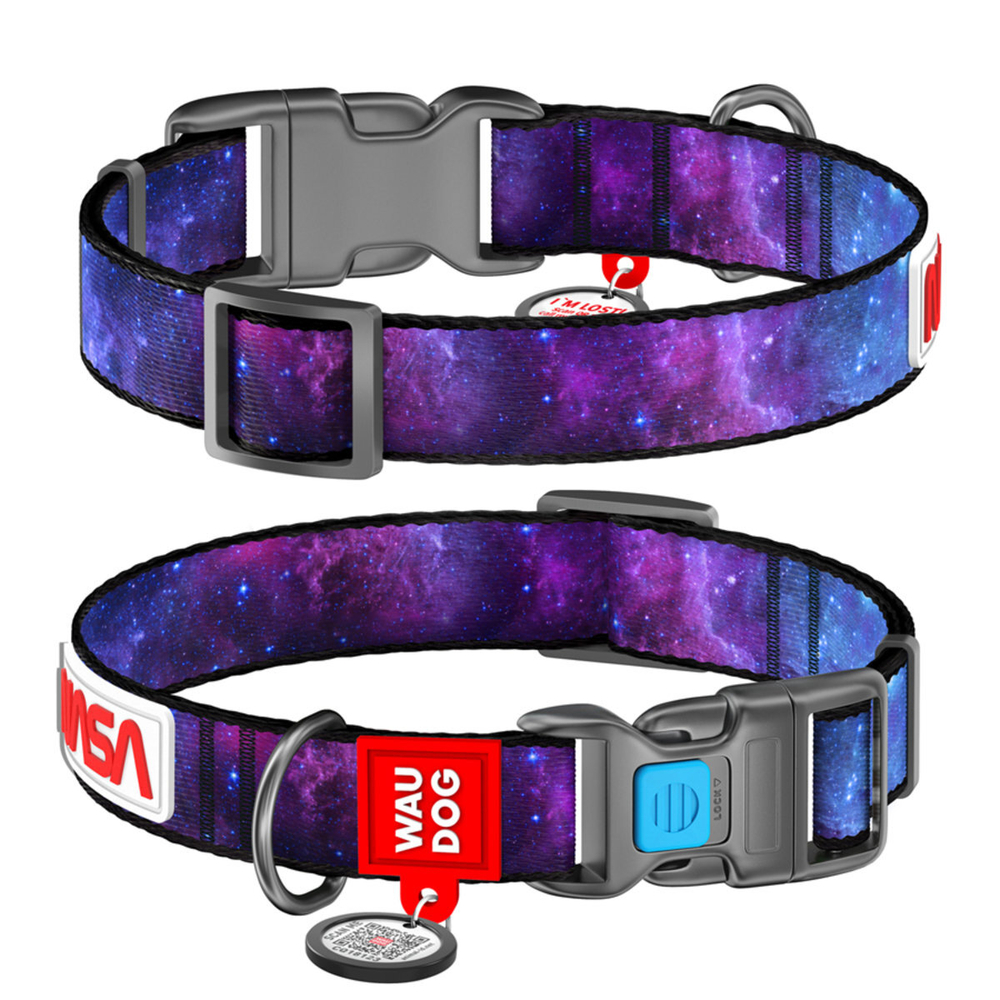 Ошейник для собак нейлоновый WAUDOG Nylon c QR-паспортом, "NASA21", пластиковый фастекс, M, Ш 20 мм, Дл 24-40 см