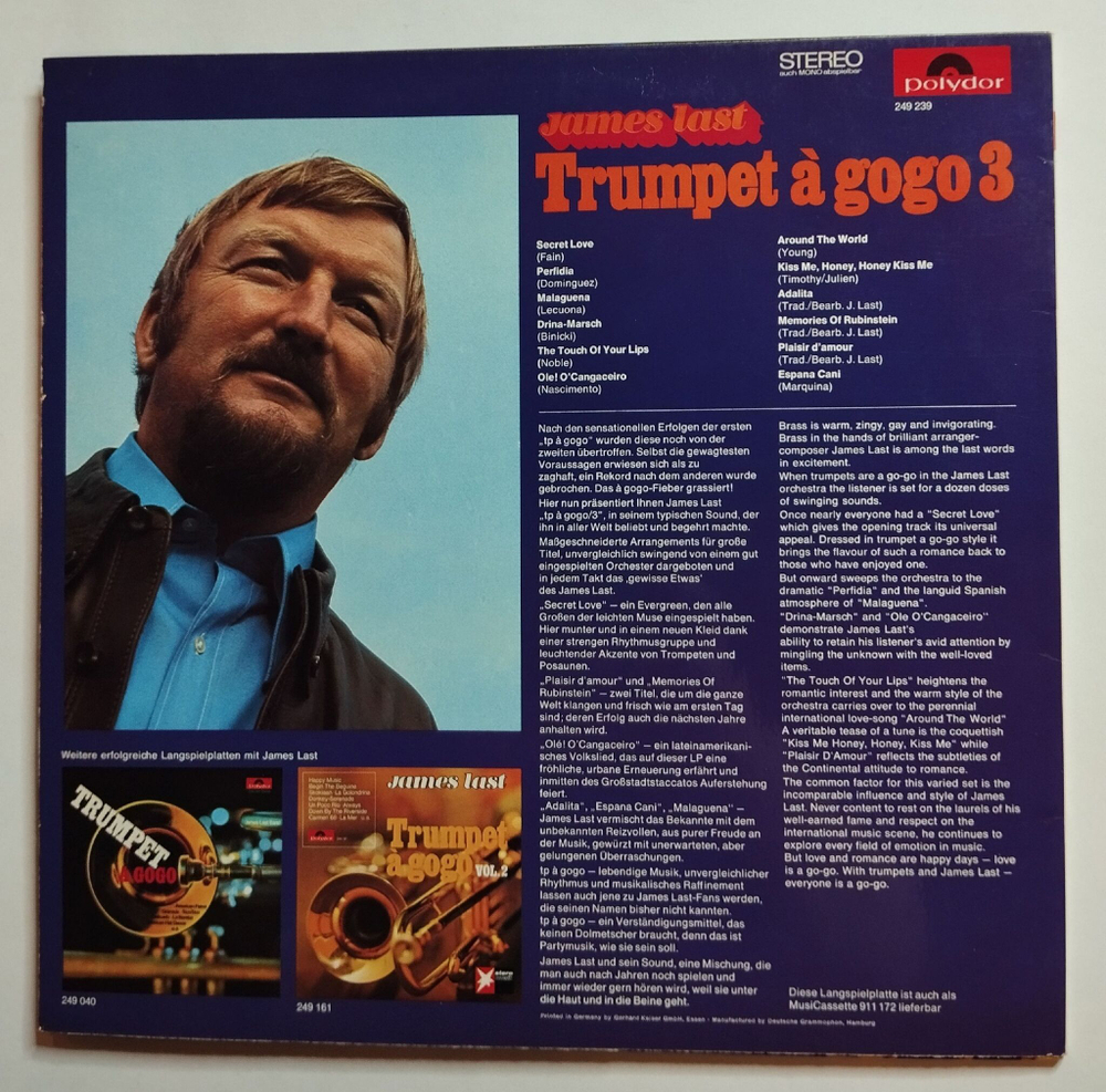 Винтажная виниловая пластинка LP James Last Джеймс Ласт Trumpet A Gogo 3 (Germany 1968)