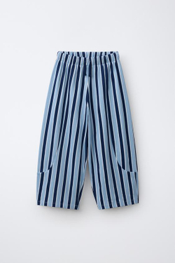 ZARA БРЮКИ RELAXED В ПОЛОСКУ, ГОЛУБОЙ