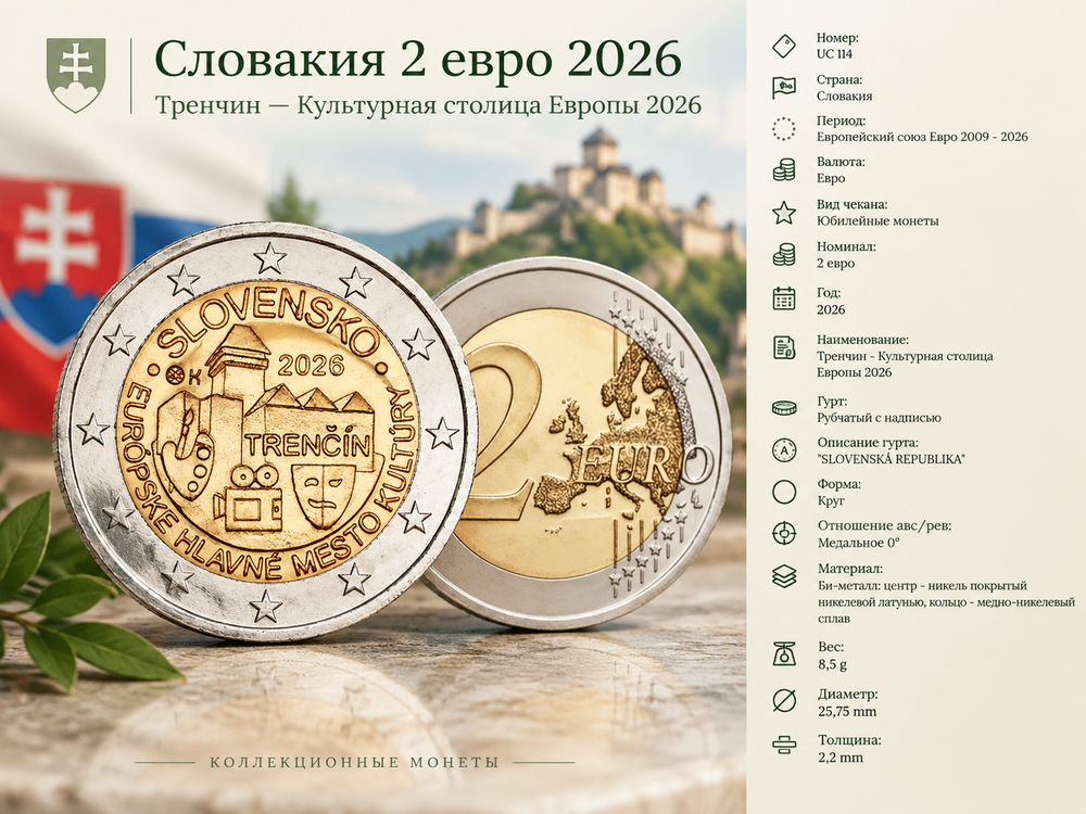 Словакия 2 евро, 2026 Тренчин - Культурная столица Европы 2026