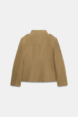 ZARA ПРИТАЛЕННАЯ КУРТКА С КАРМАНАМИ, СВЕТЛЫЙ ХАКИ